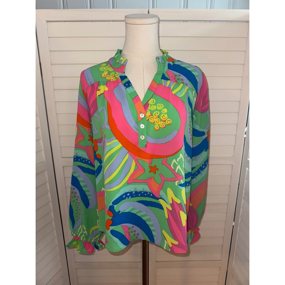 Michelle Mcdowell Psychedelic Print Button Up Blo… - image 2